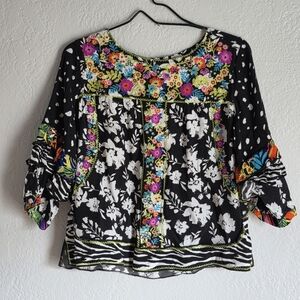 John•Mark Vibrant Floral Embroidered Front Blouse PM